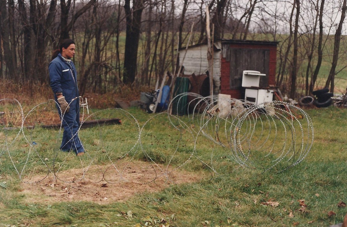 Joe David working on an art installation in Kanehsatake.
